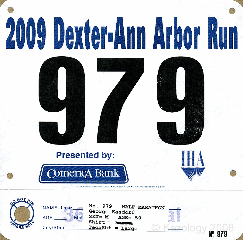 DexterA2 090 Bib.jpg - The Ann Arbor Track Club (AATC) hosts the annual Dexter to Ann Arbor Half Marathon run. These photos are the 2009 run.
